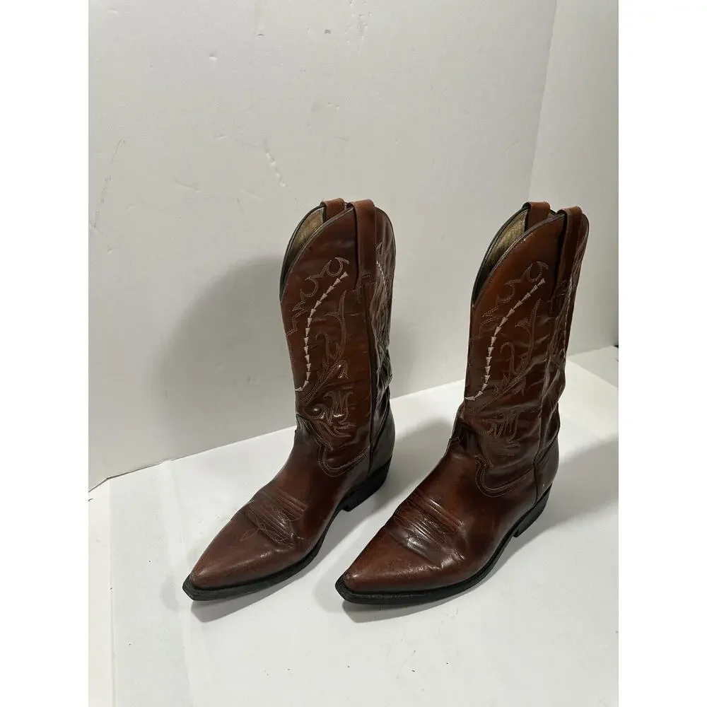 Pistolero Boots Engraved Leather Men’s Sz 7.5 Brown Cowboy Gorgeous‎